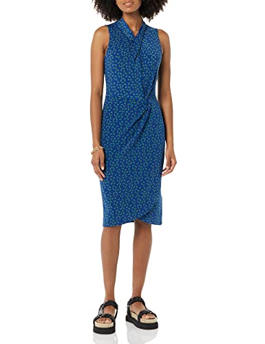 Amazon Essentials Damen Ärmelloses Kleid In Wickeloptik mit Crossover-Twistausschnitt, Kräftiges Blau Floral, XXL von Amazon Essentials