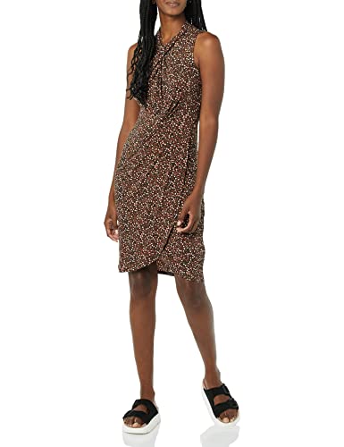 Amazon Essentials Damen Ärmelloses Kleid In Wickeloptik mit Crossover-Twistausschnitt, Dunkelbraun Floral, XL von Amazon Essentials