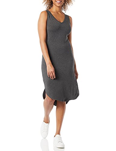 Amazon Essentials Damen Ärmelloses Midikleid aus Jersey mit V-Ausschnitt und normaler Passform (zuvor Daily Ritual), Dunkelgrau Meliert, L von Amazon Essentials