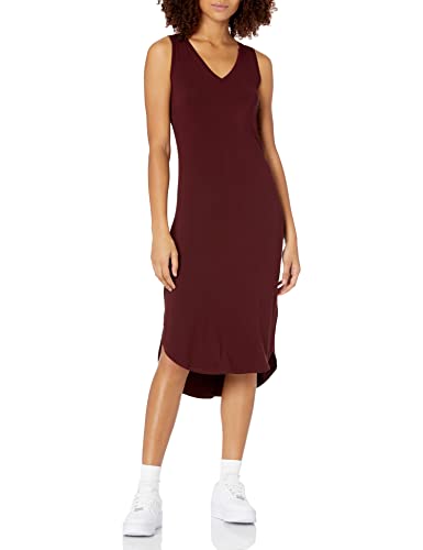 Amazon Essentials Damen Ärmelloses Midikleid aus Jersey mit V-Ausschnitt und normaler Passform (zuvor Daily Ritual), Dunkelrot, L von Amazon Essentials