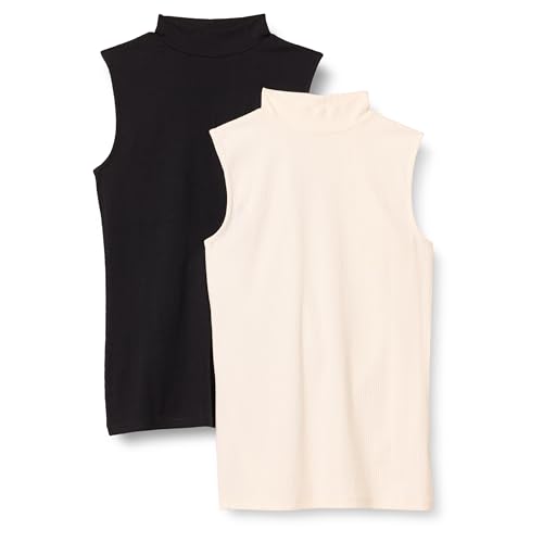 Amazon Essentials Damen Ärmelloses Rippstrick-Top mit Stehkragen und schmaler Passform, 2er-Pack, Schwarz/Eierschalenweiß, XL von Amazon Essentials