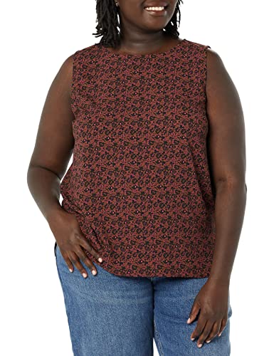 Amazon Essentials Damen Ärmelloses Tanktop für Lagen-Look mit Rundhalsausschnitt und normaler Passform, Dunkles Toffee Braun Floral, L von Amazon Essentials