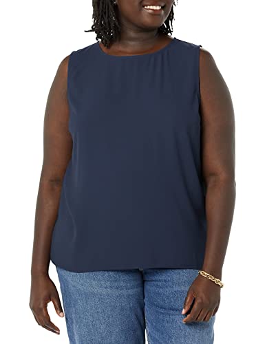 Amazon Essentials Damen Ärmelloses Tanktop für Lagen-Look mit Rundhalsausschnitt und normaler Passform, Marineblau, L von Amazon Essentials