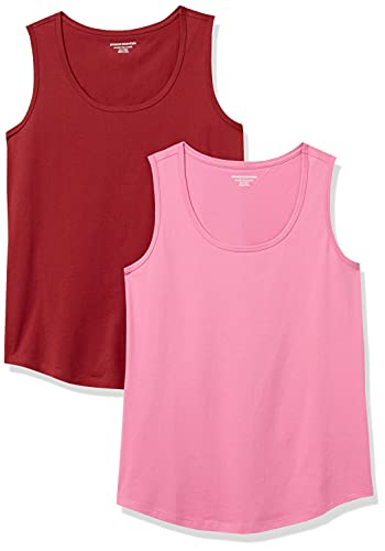 Amazon Essentials Damen Ärmelloses Tanktop aus 100 % Baumwolle mit klassischer Passform, 2er-Pack, Burgunderrot/Rosa, XL von Amazon Essentials