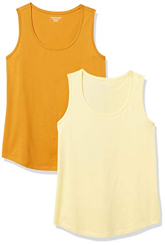 Amazon Essentials Damen Ärmelloses Tanktop aus 100 % Baumwolle mit klassischer Passform, 2er-Pack, Hellgelb/Goldgelb, L von Amazon Essentials