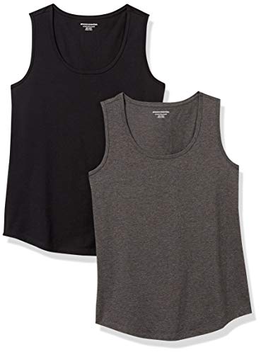 Amazon Essentials Damen Ärmelloses Tanktop aus 100 % Baumwolle mit klassischer Passform, 2er-Pack, Kohlegrau Meliert/Schwarz, XL von Amazon Essentials