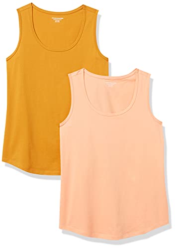 Amazon Essentials Damen Ärmelloses Tanktop aus 100 % Baumwolle mit klassischer Passform, 2er-Pack, Korallenorange/Goldgelb, XXL von Amazon Essentials