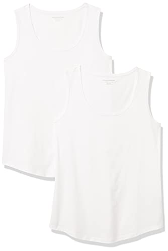 Amazon Essentials Damen Ärmelloses Tanktop aus 100 % Baumwolle mit klassischer Passform, 2er-Pack, Weiß, M von Amazon Essentials