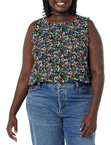 Amazon Essentials Damen Ärmelloses Tanktop für Lagen-Look mit Rundhalsausschnitt und normaler Passform, Schwarz Streublumen, XS von Amazon Essentials