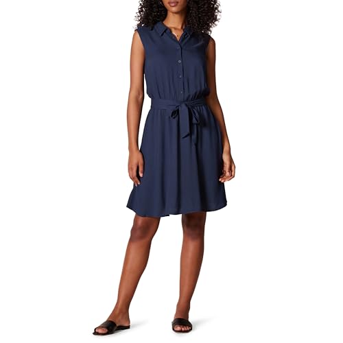 Amazon Essentials Damen Ärmelloses gewebtes Hemdkleid mit lockerer Passform, Marineblau, S von Amazon Essentials