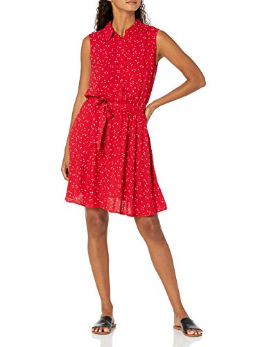 Amazon Essentials Damen Ärmelloses gewebtes Hemdkleid mit lockerer Passform, Rot Leafy Floral, XL von Amazon Essentials
