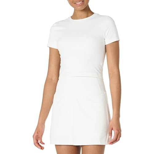 Amazon Essentials Damen Active FormFlex Buttery Soft Bauchfreies Layering-Workout-Top, mit kurzen Ärmeln und schlanker Passform, Weiß, S von Amazon Essentials