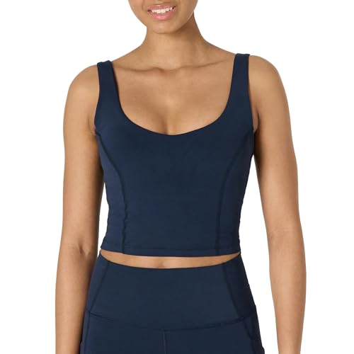 Amazon Essentials Damen Aktives FormFlex-Tanktop mit BH, Leichtem Halt und Verkürztem Schnitt, Butterweich, Marineblau, S von Amazon Essentials