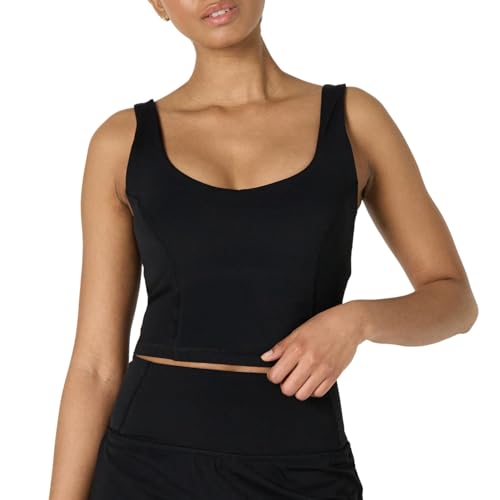 Amazon Essentials Damen Aktives FormFlex-Tanktop mit BH, Leichtem Halt und Verkürztem Schnitt, Butterweich, Schwarz, XXL von Amazon Essentials