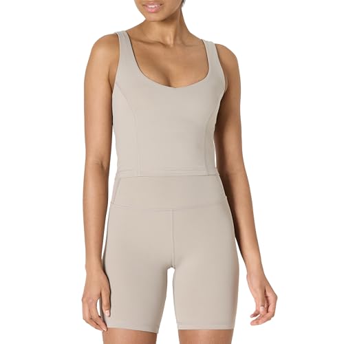 Amazon Essentials Damen Active FormFlex Buttery Soft Gepolstertes Sport-Longline-Bustier, für leichten Halt, Taupe, XXL von Amazon Essentials