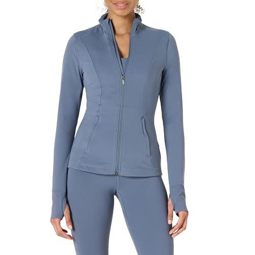 Amazon Essentials Damen Active FormFlex Buttery Soft Jacke mit durchgehendem Reißverschluss, schlanke Passform, Schiefergrau, S von Amazon Essentials
