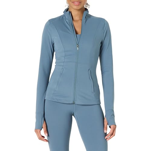 Amazon Essentials Damen Active FormFlex Buttery Soft Jacke mit durchgehendem Reißverschluss, schlanke Passform, Schiefergrau, XXL von Amazon Essentials