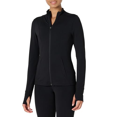 Amazon Essentials Damen Active FormFlex Buttery Soft Jacke mit durchgehendem Reißverschluss, schlanke Passform, Schwarz, XL von Amazon Essentials