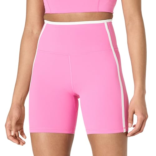 Amazon Essentials Damen Active FormFlex Buttery Soft Radlerhose mit Kontrastbesatz, hohe Taille, Schrittlänge von 15 cm, Flamingo Rosa/Weiß, S von Amazon Essentials