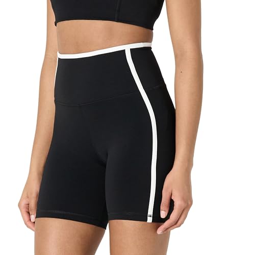 Amazon Essentials Damen Active FormFlex Buttery Soft Radlerhose mit Kontrastbesatz, hohe Taille, Schrittlänge von 15 cm, Schwarz/Weiß, XL von Amazon Essentials