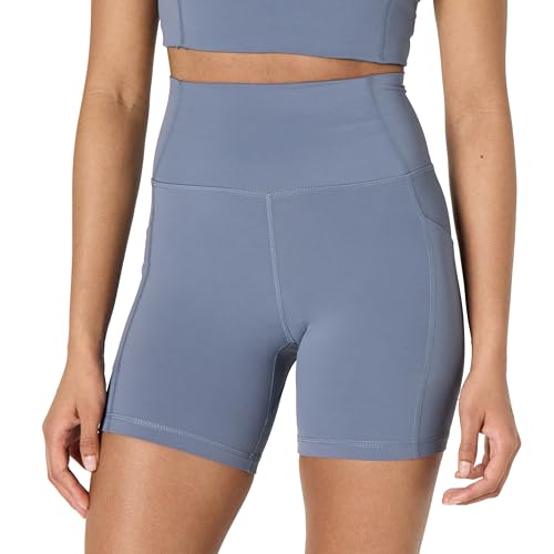 Amazon Essentials Damen Active FormFlex Buttery Soft Radlerhose mit Taschen, hohe Taille, Schrittlänge von 13 cm, Schiefergrau, S von Amazon Essentials