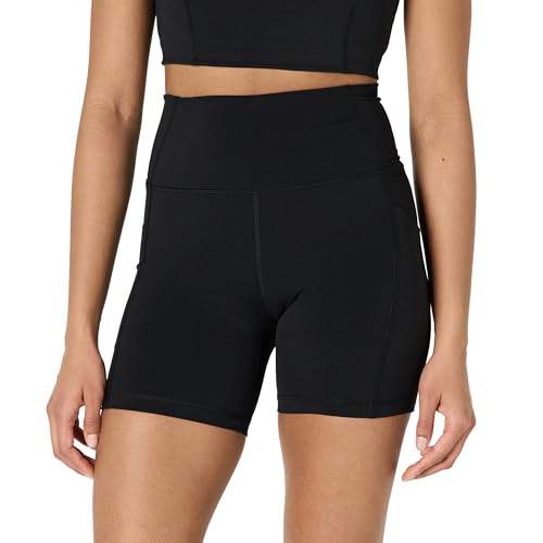 Amazon Essentials Damen Active FormFlex Buttery Soft Radlerhose mit Taschen, hohe Taille, Schrittlänge von 13 cm, Schwarz, XS von Amazon Essentials