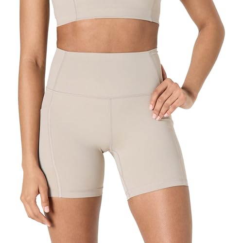 Amazon Essentials Damen Active FormFlex Buttery Soft Radlerhose mit Taschen, hohe Taille, Schrittlänge von 13 cm, Taupe, XXL von Amazon Essentials