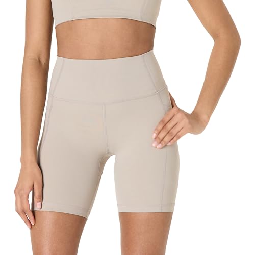 Amazon Essentials Damen Active FormFlex Buttery Soft Radlerhose mit Taschen, hohe Taille, Schrittlänge von 18 cm, Taupe, XXL von Amazon Essentials