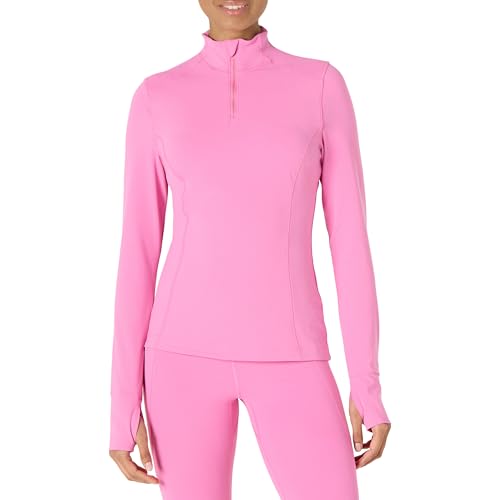 Amazon Essentials Damen Active FormFlex Buttery Soft Schlupfjacke mit Viertelreißverschluss und langen Ärmeln, schlanke Passform, Flamingo Rosa, L von Amazon Essentials