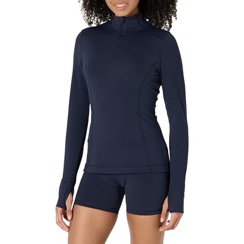 Amazon Essentials Damen Active FormFlex Buttery Soft Schlupfjacke mit Viertelreißverschluss und langen Ärmeln, schlanke Passform, Marineblau, S von Amazon Essentials