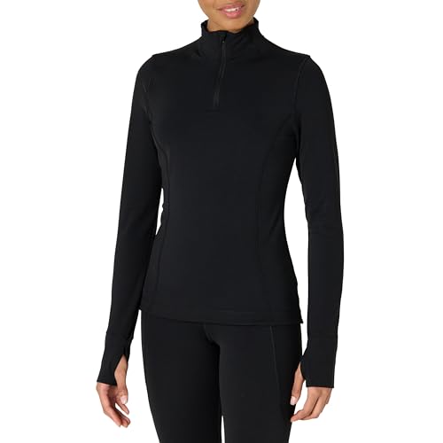 Amazon Essentials Damen Active FormFlex Buttery Soft Schlupfjacke mit Viertelreißverschluss und langen Ärmeln, schlanke Passform, Schwarz, M von Amazon Essentials