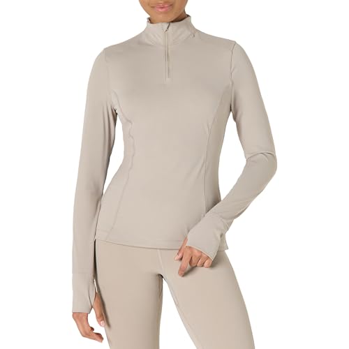 Amazon Essentials Damen Active FormFlex Buttery Soft Schlupfjacke mit Viertelreißverschluss und langen Ärmeln, schlanke Passform, Taupe, M von Amazon Essentials