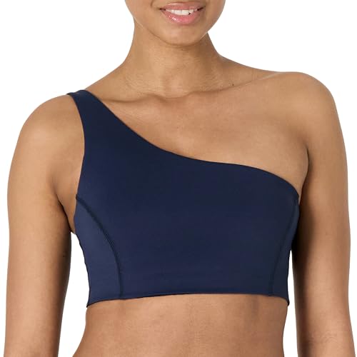 Amazon Essentials Damen Active FormFlex Buttery Soft Sport-BH mit One-Shoulder-Träger und Riemchenrücken, für leichten Halt, Marineblau, XS von Amazon Essentials