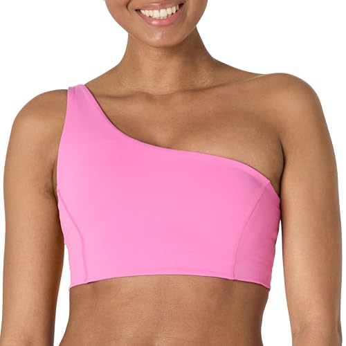 Amazon Essentials Damen Active FormFlex Buttery Soft Sport-BH mit One-Shoulder-Träger und Riemchenrücken, für leichten Halt, Flamingo Rosa, XL von Amazon Essentials