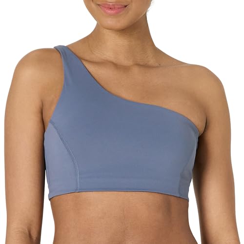 Amazon Essentials Damen Active FormFlex Buttery Soft Sport-BH mit One-Shoulder-Träger und Riemchenrücken, für leichten Halt, Schiefergrau, XS von Amazon Essentials