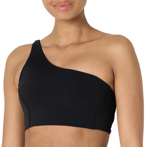 Amazon Essentials Damen Active FormFlex Buttery Soft Sport-BH mit One-Shoulder-Träger und Riemchenrücken, für leichten Halt, Schwarz, XS von Amazon Essentials
