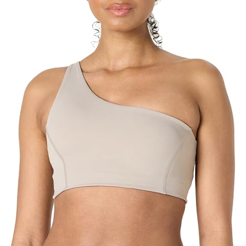 Amazon Essentials Damen Active FormFlex Buttery Soft Sport-BH mit One-Shoulder-Träger und Riemchenrücken, für leichten Halt, Taupe, XL von Amazon Essentials
