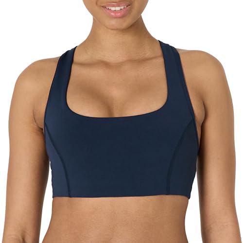 Amazon Essentials Damen Active FormFlex Buttery Soft Sport-BH mit Racerback und eckigem Ausschnitt, für leichten Halt, Marineblau, S von Amazon Essentials