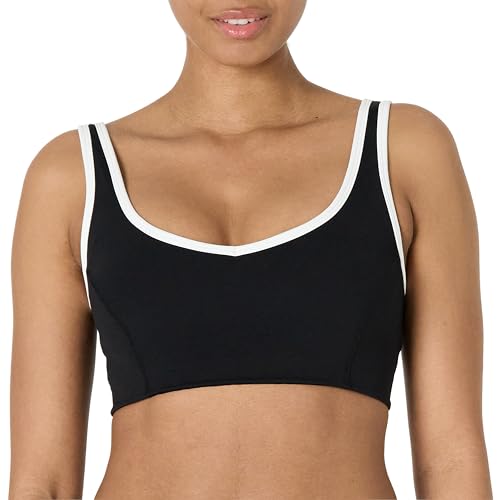 Amazon Essentials Damen Active FormFlex Butterweicher Sport-BH mit V-Ausschnitt und Kontrastbesatz, für leichten Halt, Schwarz/Weiß, S von Amazon Essentials
