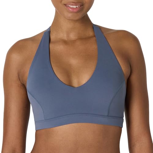 Amazon Essentials Damen Active FormFlex Buttery Soft Sport-BH mit V-Ausschnitt und Nackenband für leichten Halt, Schiefergrau, XL von Amazon Essentials