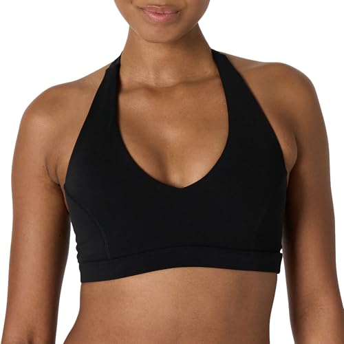 Amazon Essentials Damen Active FormFlex Buttery Soft Sport-BH mit V-Ausschnitt und Nackenband für leichten Halt, Schwarz, XXL von Amazon Essentials