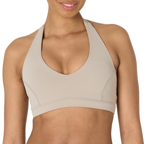 Amazon Essentials Damen Active FormFlex Buttery Soft Sport-BH mit V-Ausschnitt und Nackenband für leichten Halt, Taupe, XXL von Amazon Essentials