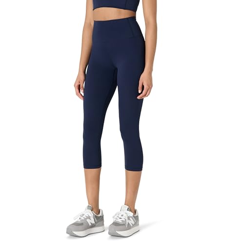 Amazon Essentials Damen Active FormFlex Buttery Soft Capri-Leggings für Yoga und Workouts mit Taschen, hoher Taille, Schrittlänge von 48 cm, Marineblau, XS von Amazon Essentials
