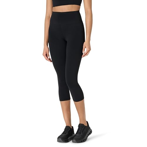 Amazon Essentials Damen Active FormFlex Buttery Soft Capri-Leggings für Yoga und Workouts mit Taschen, hoher Taille, Schrittlänge von 48 cm, Schwarz, L von Amazon Essentials