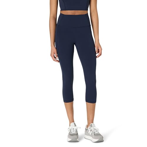 Amazon Essentials Damen Active FormFlex Buttery Soft Yoga-Workout-Capri-Leggings mit Taschen, hoher Taille, Schrittlänge von 48 cm, Marineblau, M von Amazon Essentials