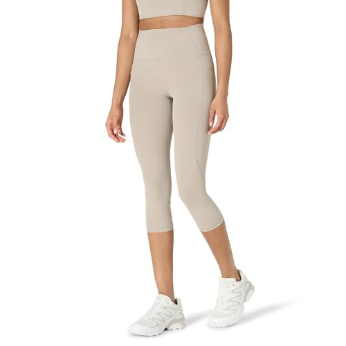 Amazon Essentials Damen Active FormFlex Buttery Soft Yoga-Workout-Capri-Leggings mit Taschen, hoher Taille, Schrittlänge von 48 cm, Taupe, XL von Amazon Essentials