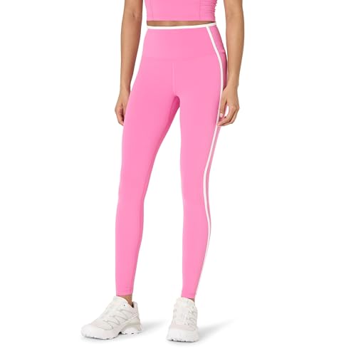 Amazon Essentials Damen Active FormFlex Buttery Soft Yoga-Leggings mit Kontrastbesatz, hohe Taille, volle Schrittlänge von 70cm, Flamingo Rosa/Weiß, S von Amazon Essentials