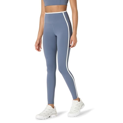 Amazon Essentials Damen Active FormFlex Buttery Soft Yoga-Leggings mit Kontrastbesatz, hohe Taille, volle Schrittlänge von 70cm, Schiefergrau/Weiß, XXL von Amazon Essentials