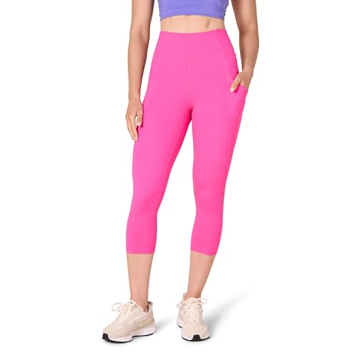 Amazon Essentials Damen Active Sculpt Workout Athleisure Capri-Leggings mit hohem Bund und Taschen (erhältlich in Übergrößen ), Neonrosa, XXL Große Größen von Amazon Essentials