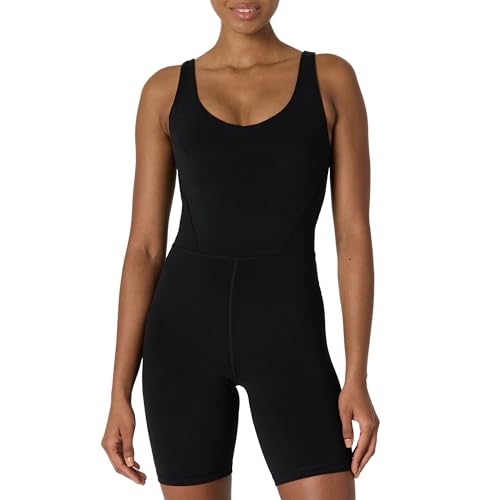 Amazon Essentials Damen Active Formflex Buttery Soft Shorts-Jumpsuit mit integriertem BH, Schwarz, M von Amazon Essentials
